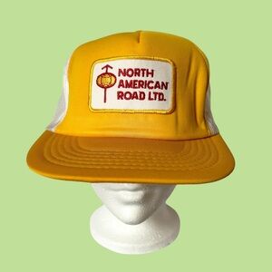 Vintage 80s 90s North American Road LTD Trucker Hat Snapback Mesh Unisex Yellow